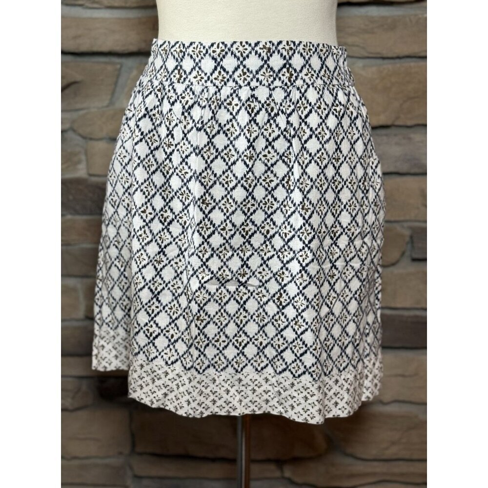 LOFT Womens Skirt Sz L Blue Ikat Mini Linen Blend
